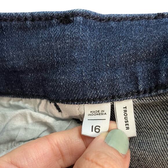 Loft Outlet Trouser Jeans 16 Wide Leg Dark Wash Stretchy Full Length Classic - Picture 9 of 10